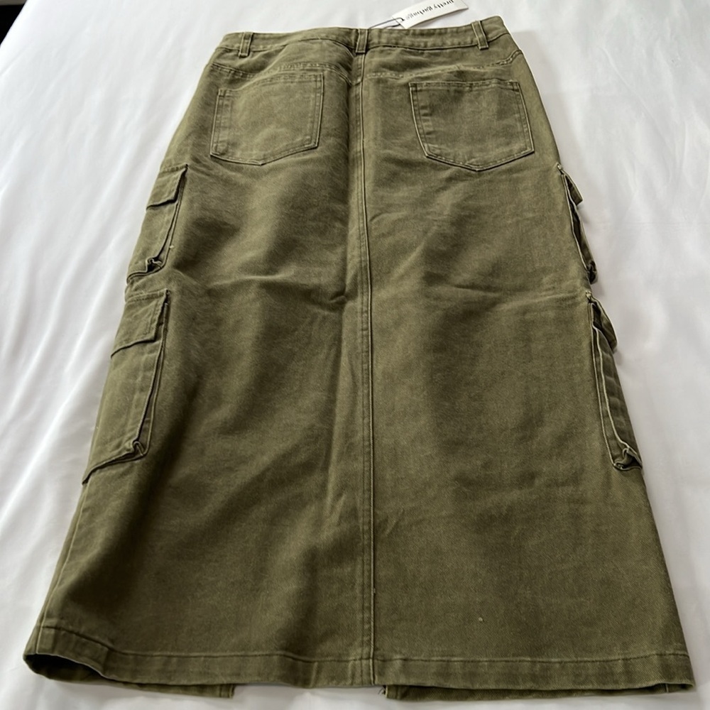 NWT Pretty Garbage Army Green Denim Cargo Skirt - Picture 2 of 4